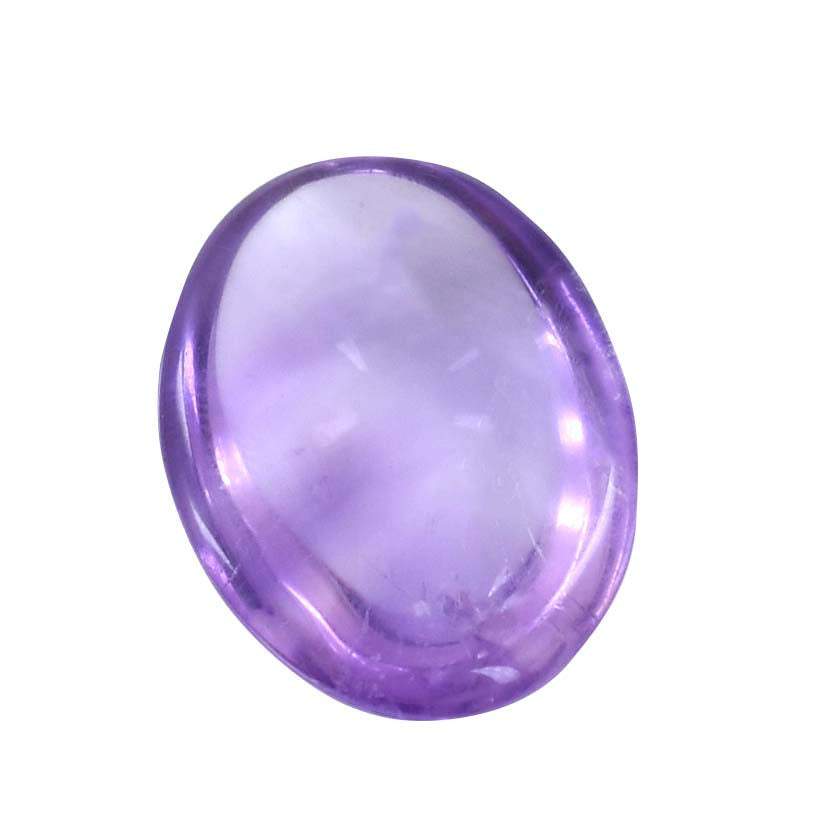 Oval-shaped purple gemstone or crystal cabochon with a smooth, polished surface.