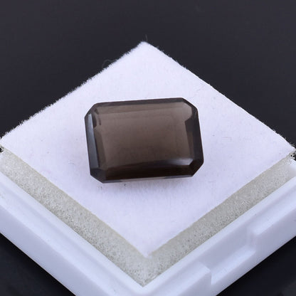 Rectangular-cut smoky quartz gemstone.