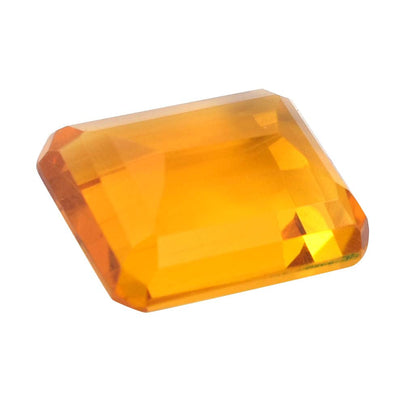 Rectangular-cut amber or citrine gemstone with facets.