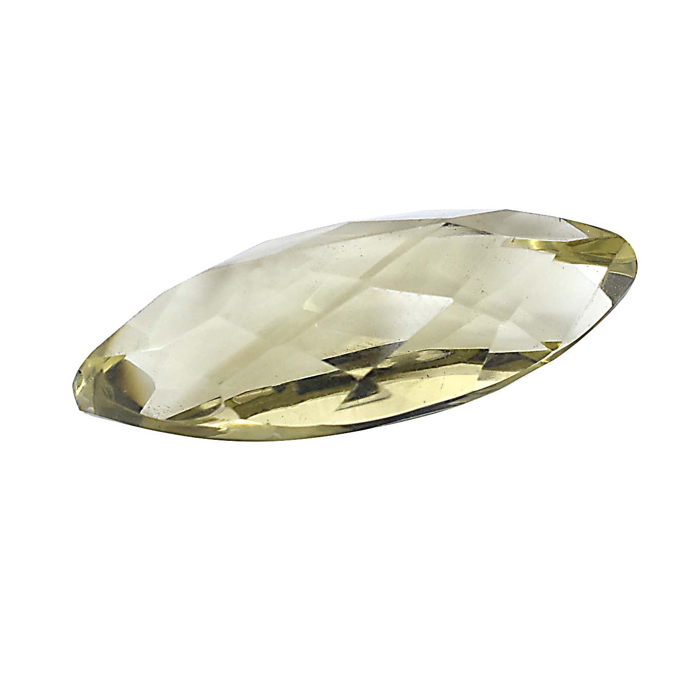 Oval-shaped, faceted gemstone with a pale yellow-green hue.