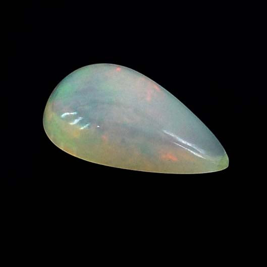 Teardrop-shaped opal gemstone with iridescent colors.