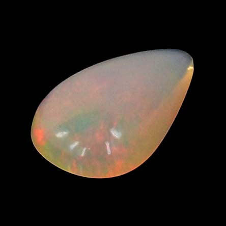 Teardrop-shaped opal gemstone with iridescent colors.