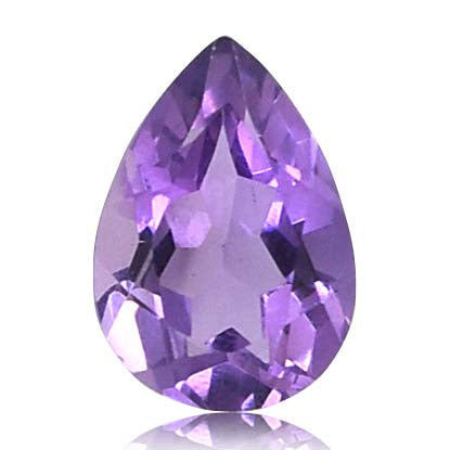 Teardrop-shaped purple gemstone with faceted cuts reflecting light.