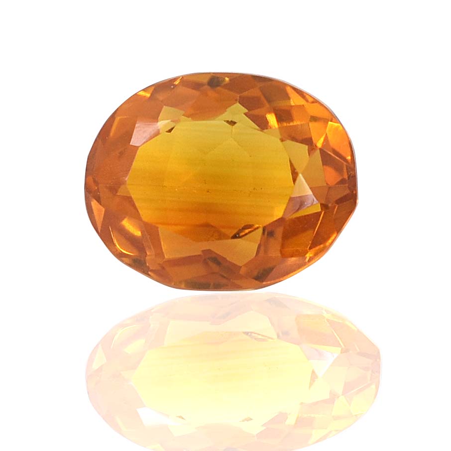 Oval-cut orange gemstone with facets reflecting light.