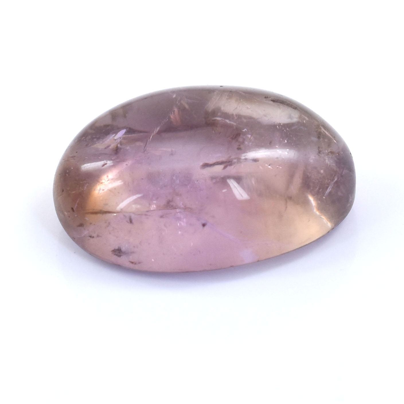 Oval-shaped, translucent pink gemstone with subtle inclusions.