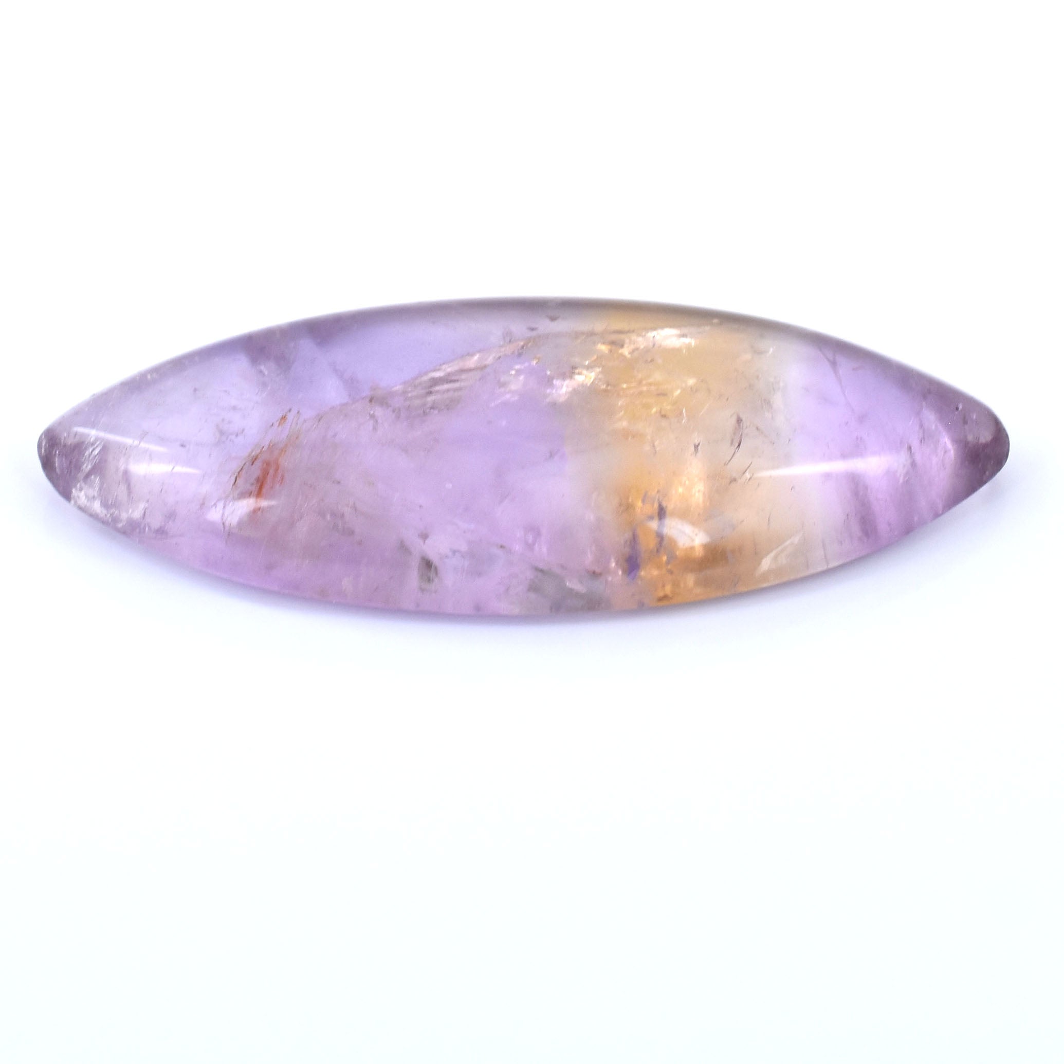 Oval-shaped gemstone with purple and golden hues.