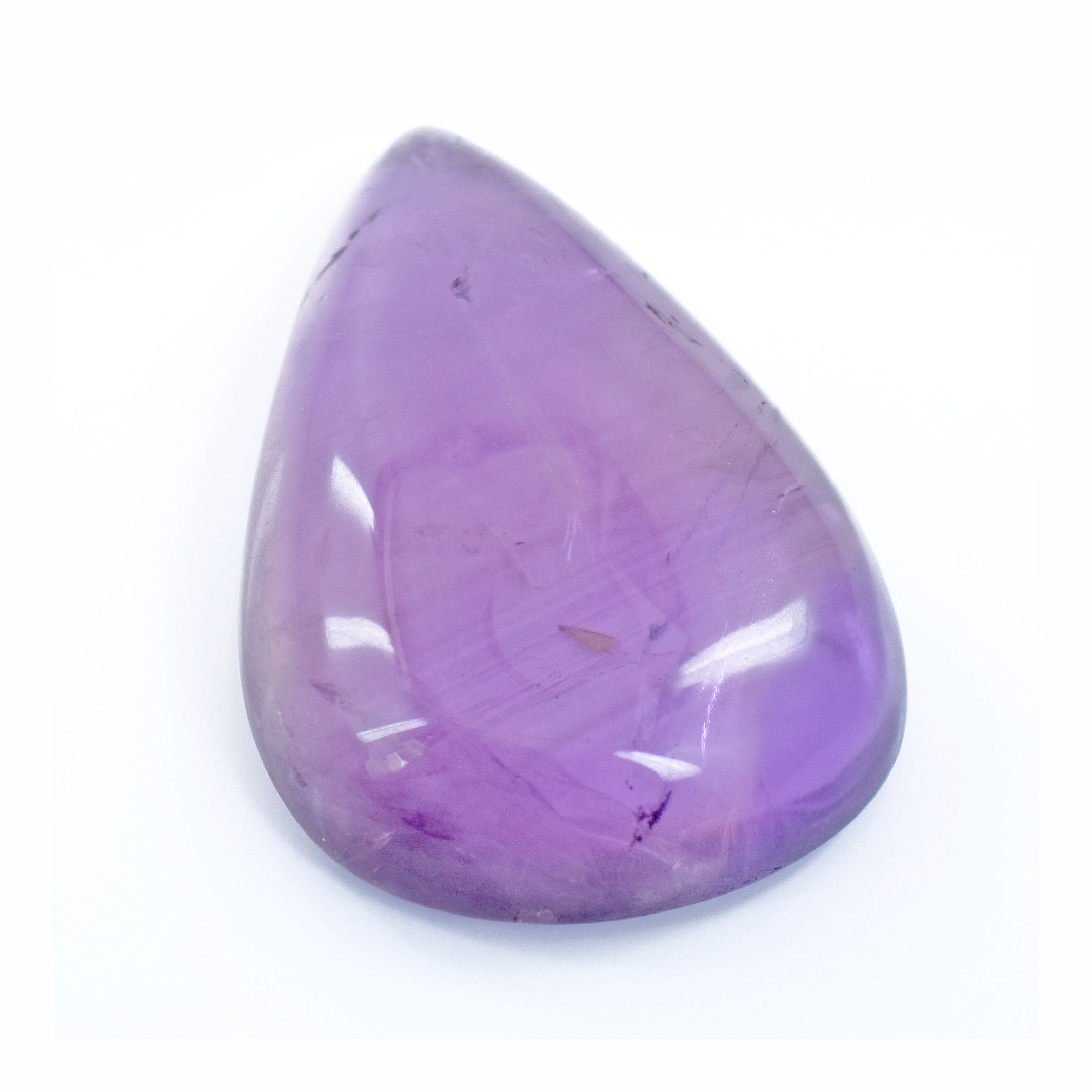 Teardrop-shaped purple gemstone or polished stone with a smooth, glossy surface.