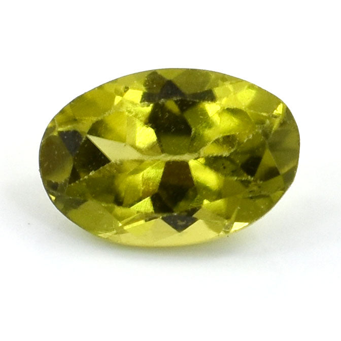 Oval-cut yellow gemstone with facets reflecting light.