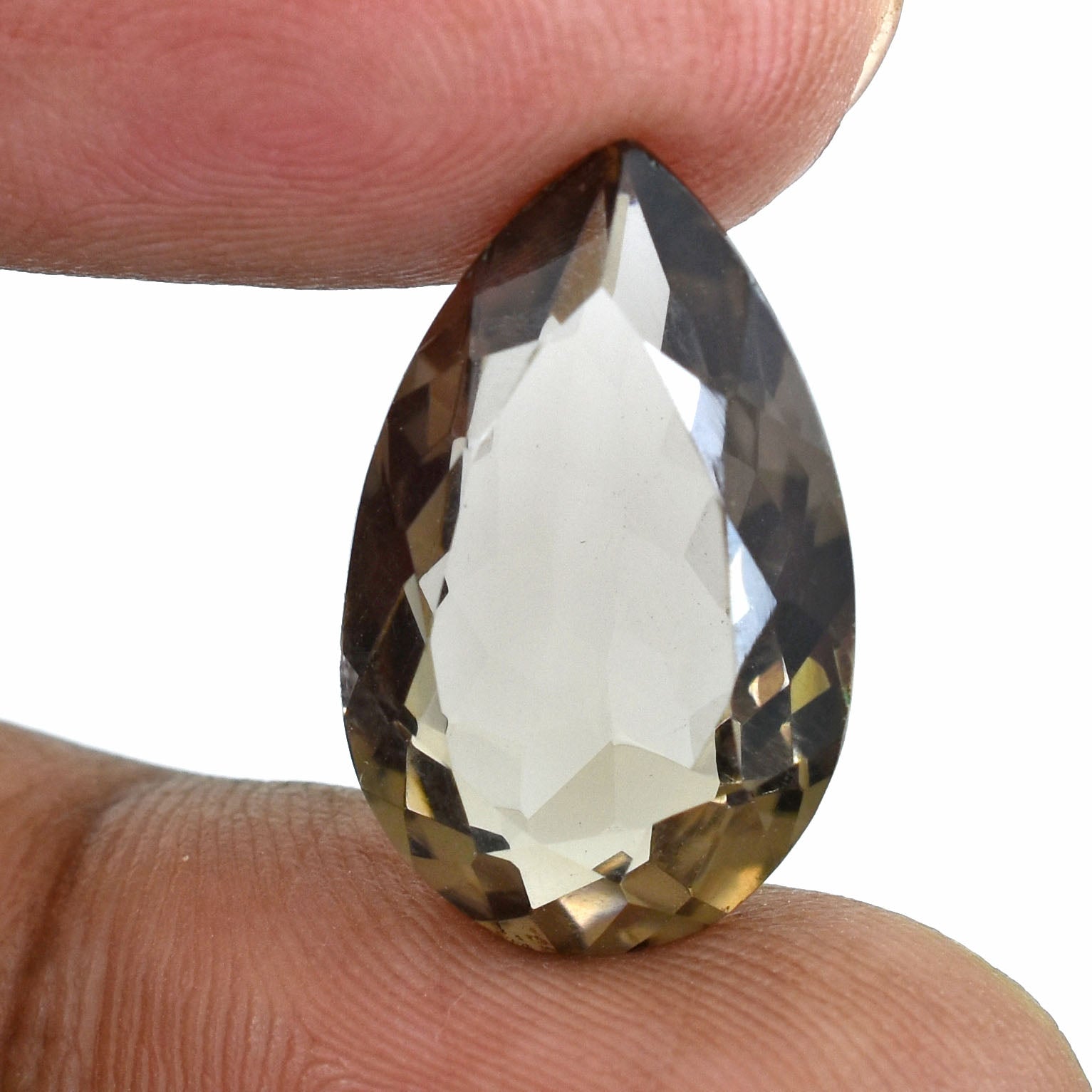 Teardrop-shaped gemstone with a smoky brown to clear gradient coloration.